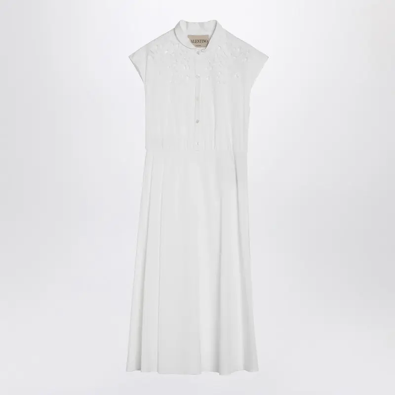 White Midi Dress With Sangallo Embroidery - Valentino Garavani