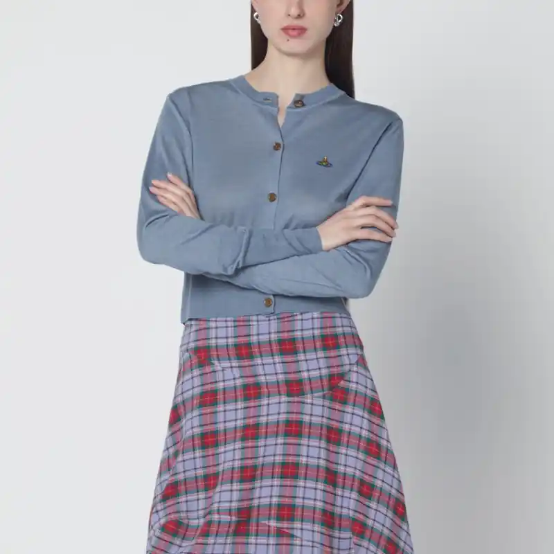 Ice-Blue Cropped Wool And Silk Cardigan