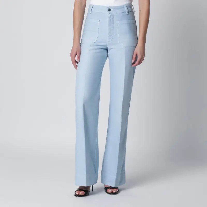 Sky Blue Cotton Alina Trousers - Victoria Beckham