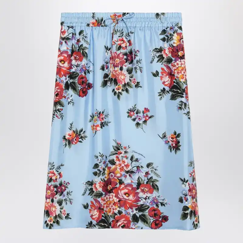 Silk Twill Skirt With Floral Print - Dolce & Gabbana