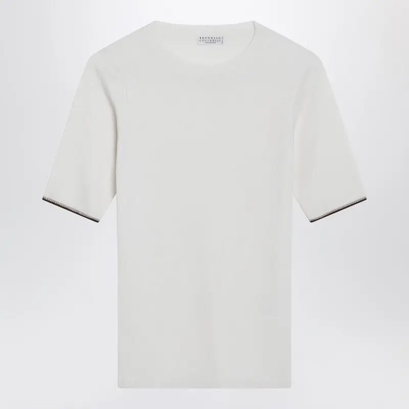 White Cashmere And Silk Knit Top - Brunello Cucinelli