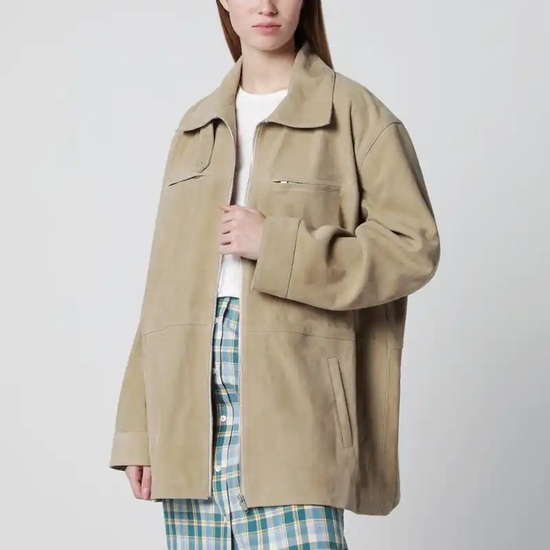 Beige Suede Leather Parka - Halfboy