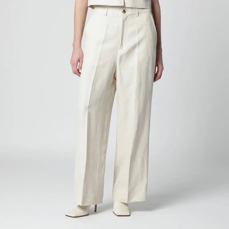 Sand-Colored Linen-Blend Trousers