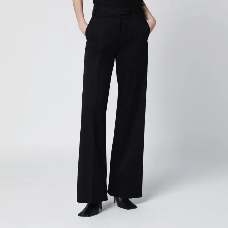 Black Cotton Palazzo Trousers - Thelatest