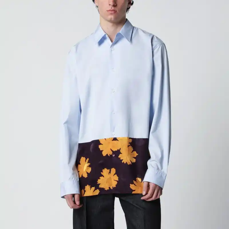 Light Blue Shirt With Floral Insert - Dries Van Noten