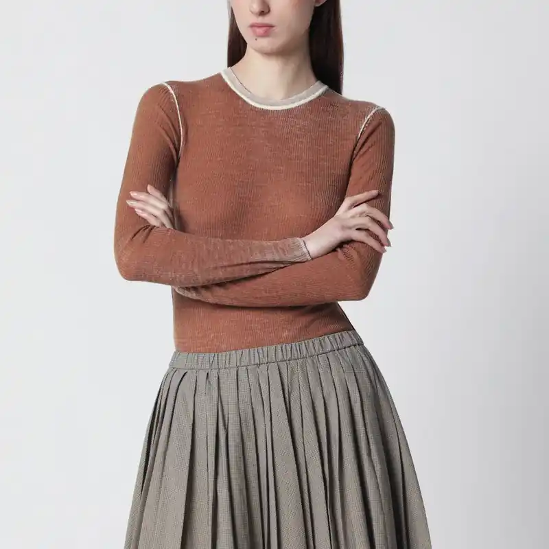 Ribbed Desert-Colored Vintage-Effect Knit