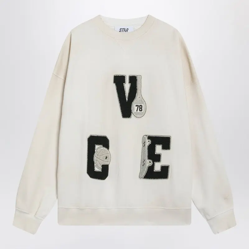 White Crewneck Sweatshirt With Patches - Golden Goose