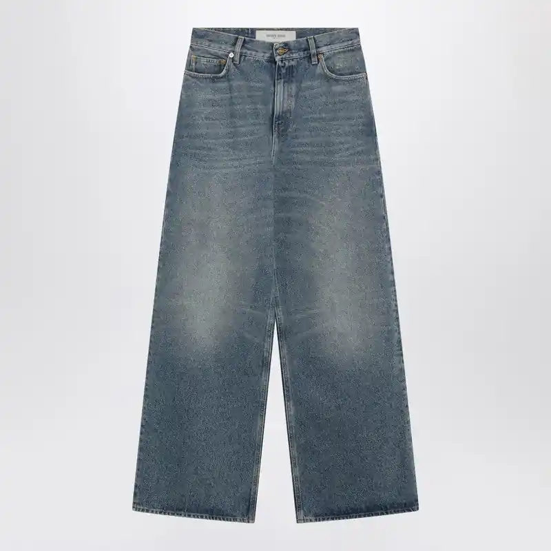 Blue Washed Wide-Leg Jeans