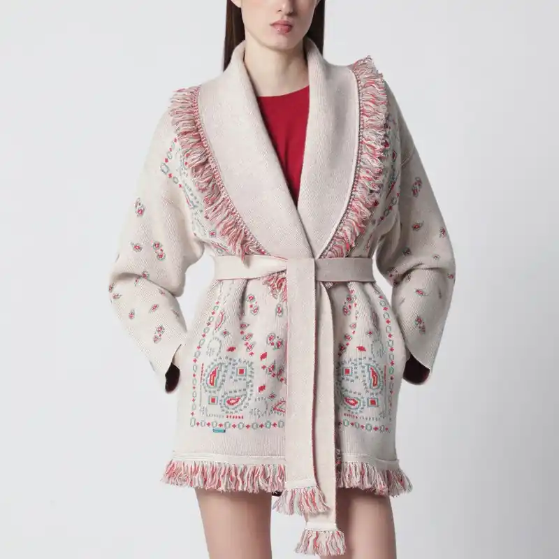 Beige/Coral Bandana Jacquard Cardigan - Alanui