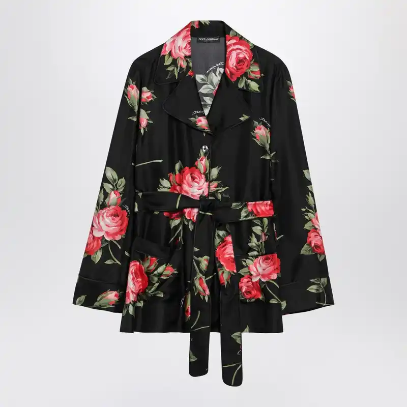 Black Vanity Shirt With Bouquet Rose Print - Dolce & Gabbana