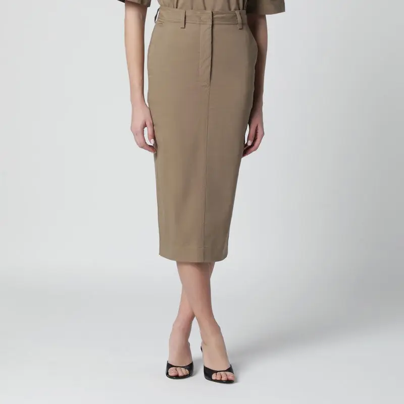 Cognac Cotton Pencil Skirt - Thelatest