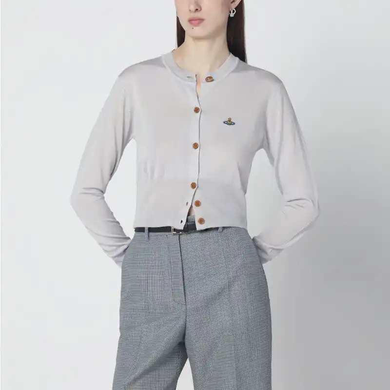 Light Grey Cropped Wool And Silk Cardigan - Vivienne Westwood