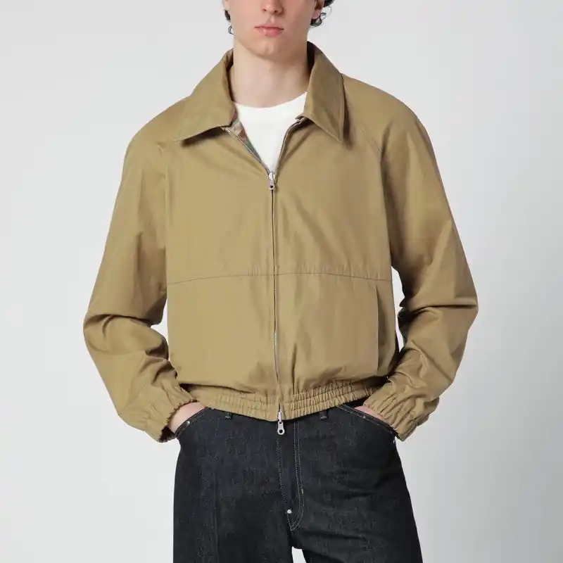 Beige Cotton-Blend Zip-Up Jacket