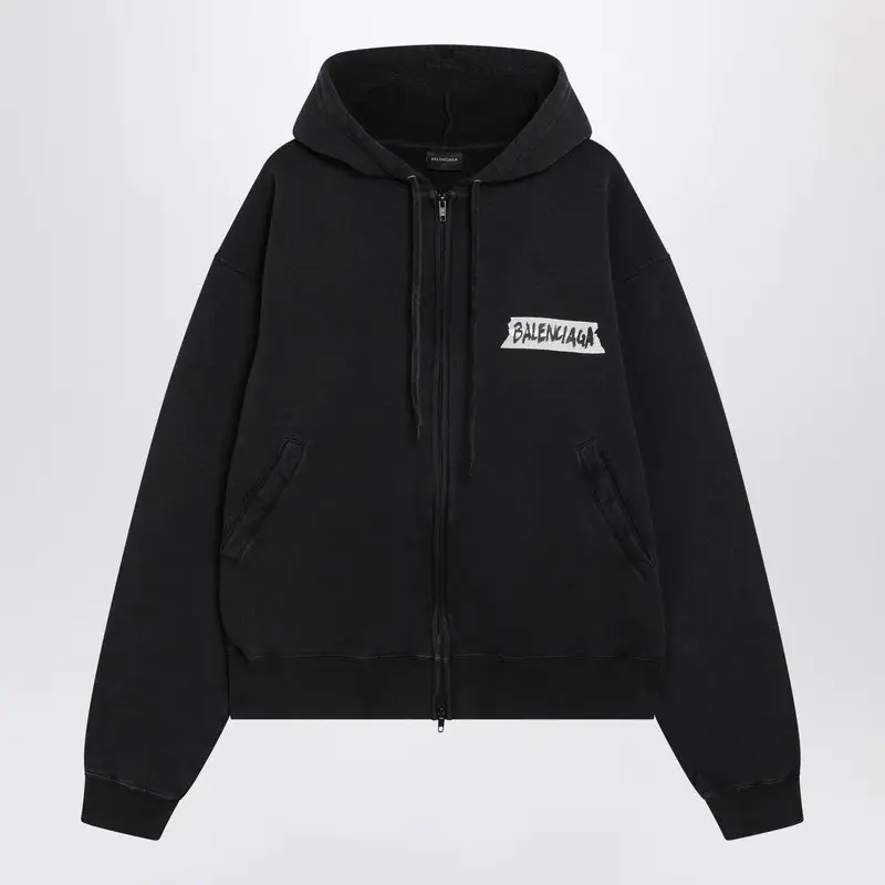 Black Washed Masking Tape Oversize Hoodie - Balenciaga