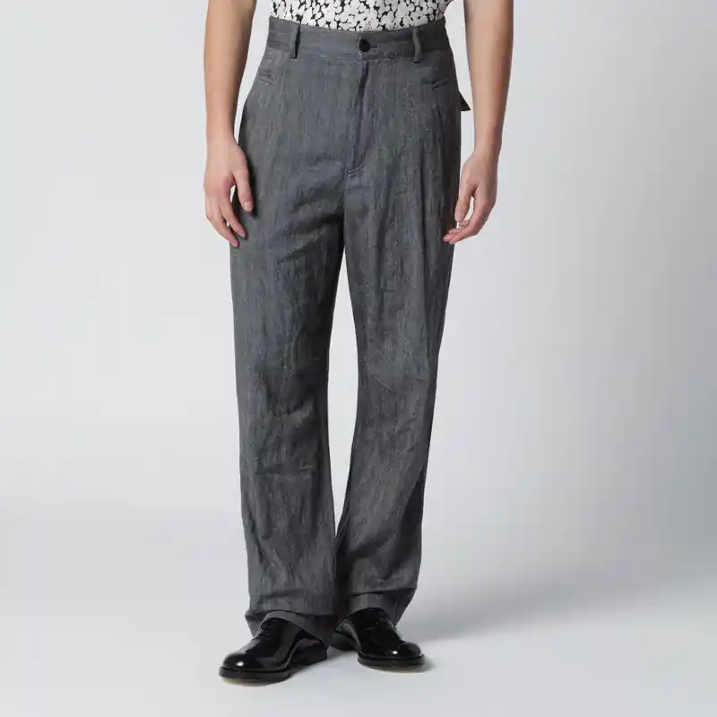 Black Herringbone Trousers - Dries Van Noten