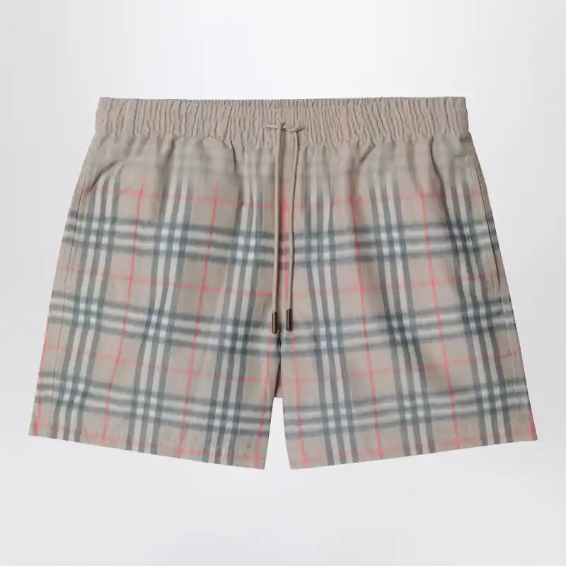 Beige Swim Shorts With Faded Check Pattern - Burberry