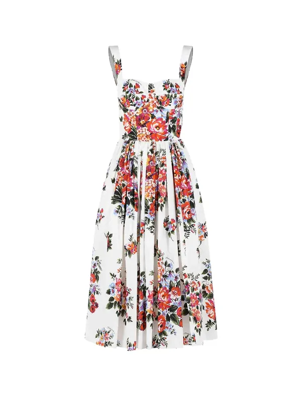 Cotton Midi Dress With Iconic Print - Dolce & Gabbana