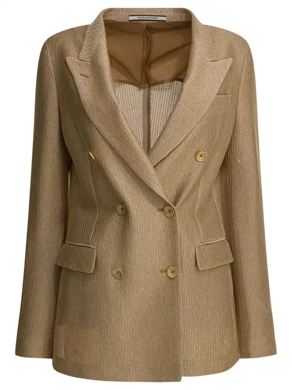 Double-Breasted Cotton Blazer Jackets And Coats Beige