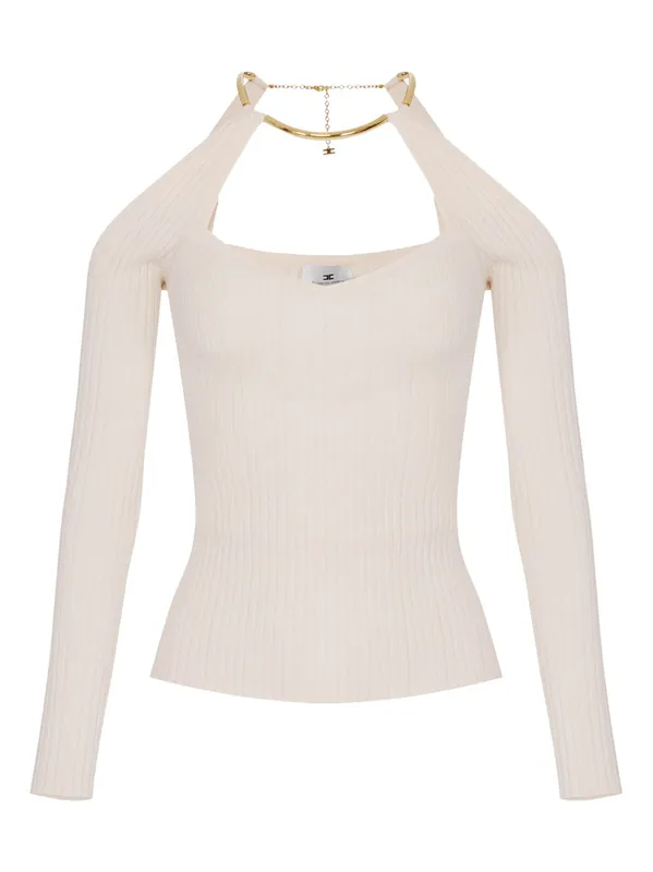 Off-The-Shoulder Knit Top With Jewel Detail