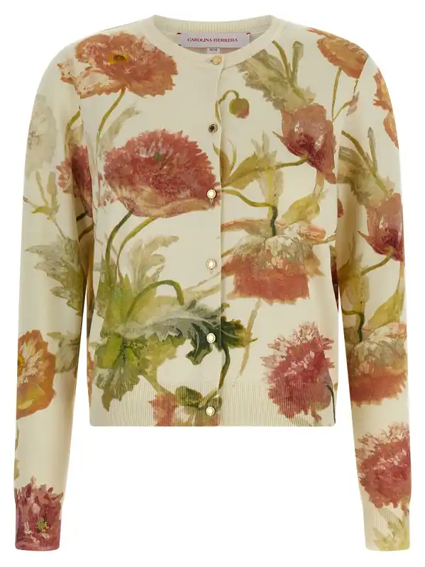 Floral Print Cardigan Sweaters And Cardigans White - Carolina Herrera