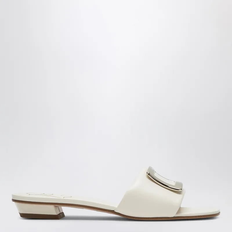 Square Buckle Leather Slides White - Roger Vivier