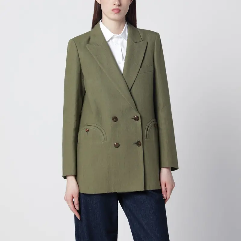 Olive Green Double-Breasted Jacket