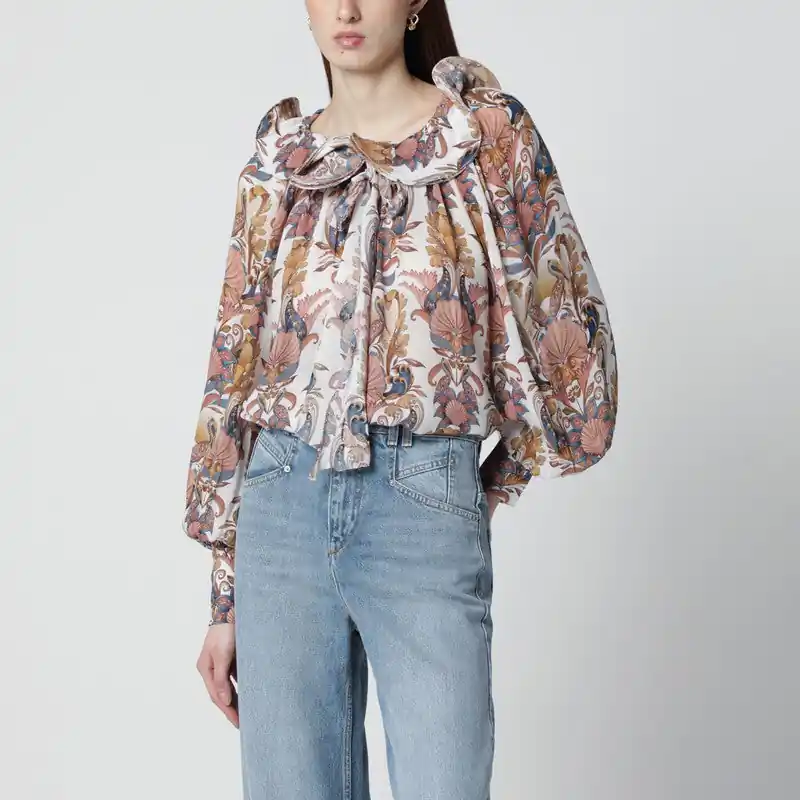 White Sea Garden Blouse With Ruffles - Farm Rio