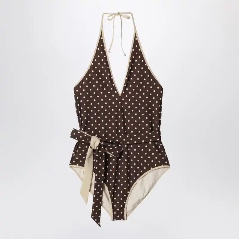 Brown Swimsuit With Plusdepois Motif - Valentino Garavani