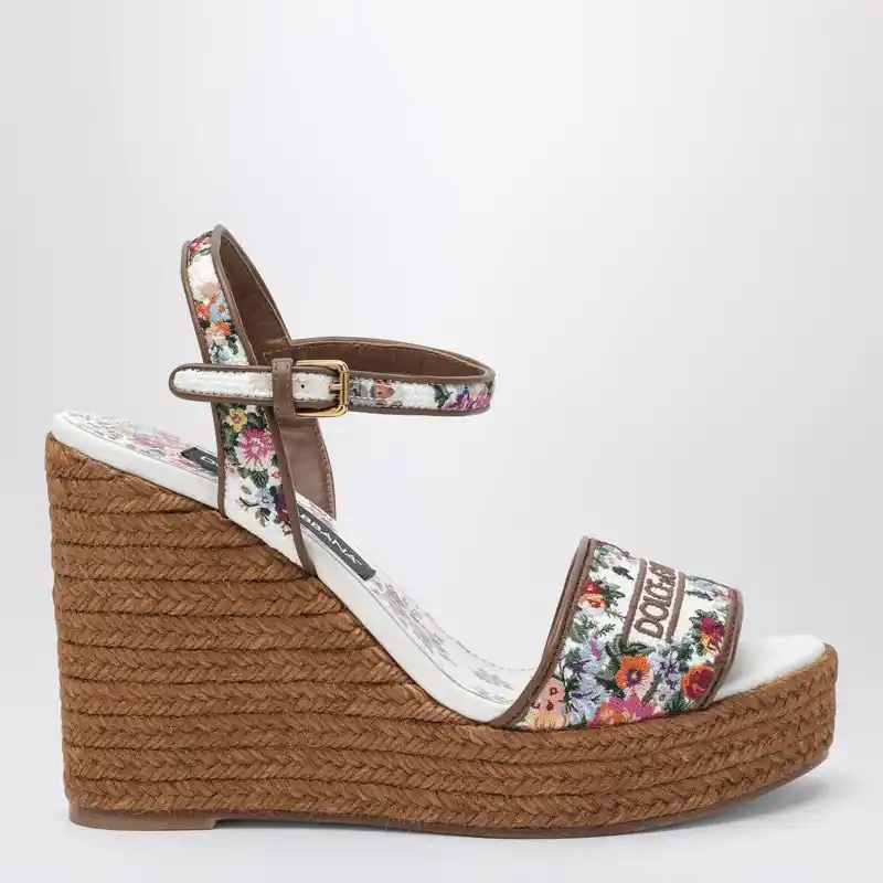 Wedge Sandals With Logo Embroidery - Dolce & Gabbana
