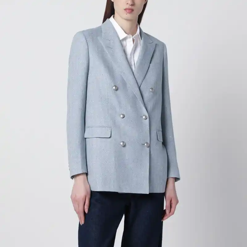 Light Blue Double-Breasted Cotton-Blend Jacket