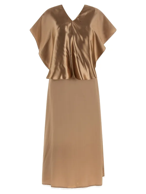 Dress With Cape Dresses Beige - Fabiana Filippi