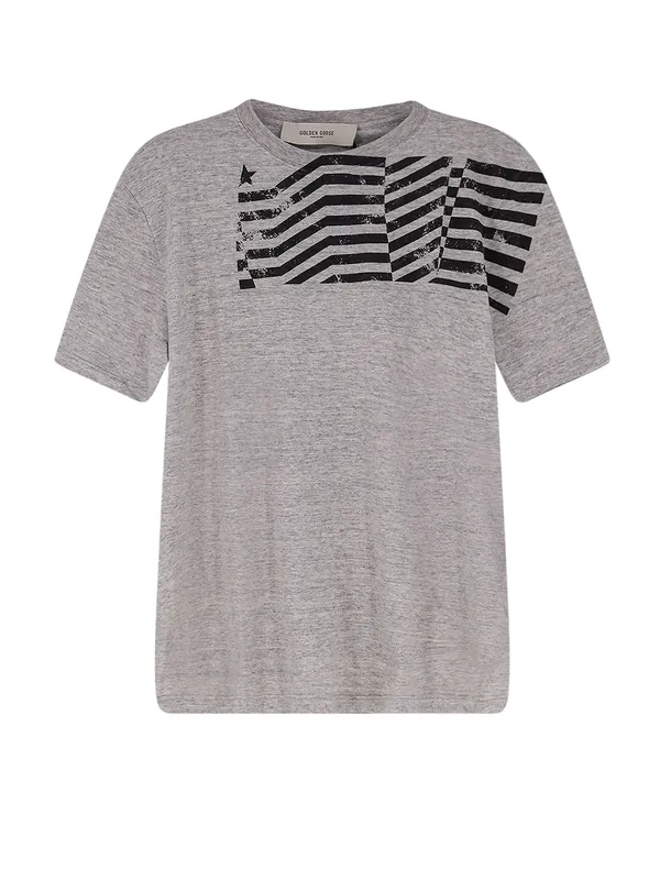 Cotton T-Shirt With Flag Print On The Front
