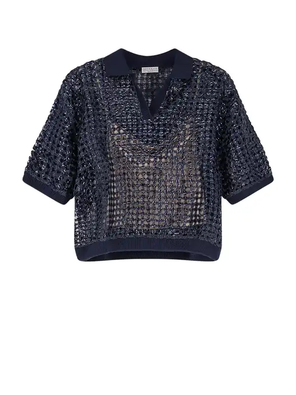 Silk And Linen Sweater With Sequins - Brunello Cucinelli