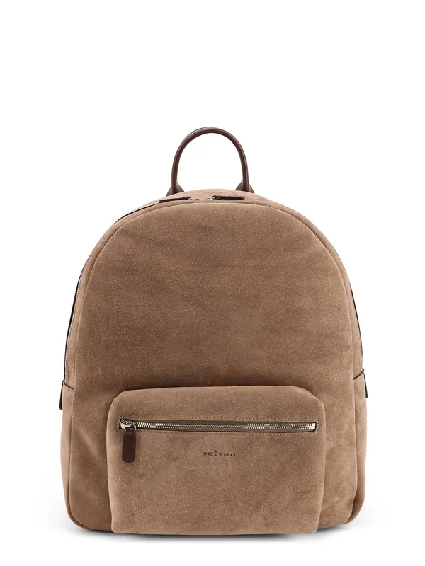 Suede Backpack With Engraved Logo - Kiton