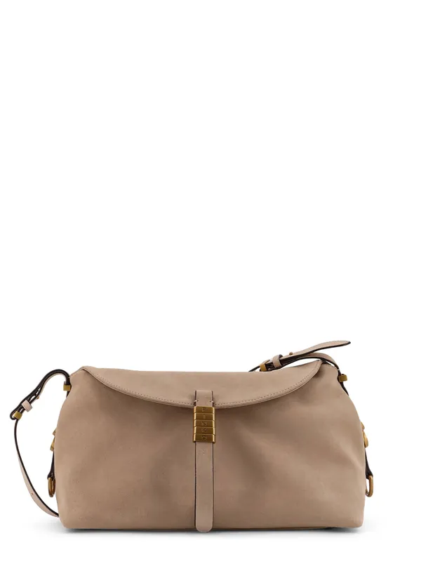 Suede Crossbody Bag With Metal Detail With Engraved Logo - Pinko