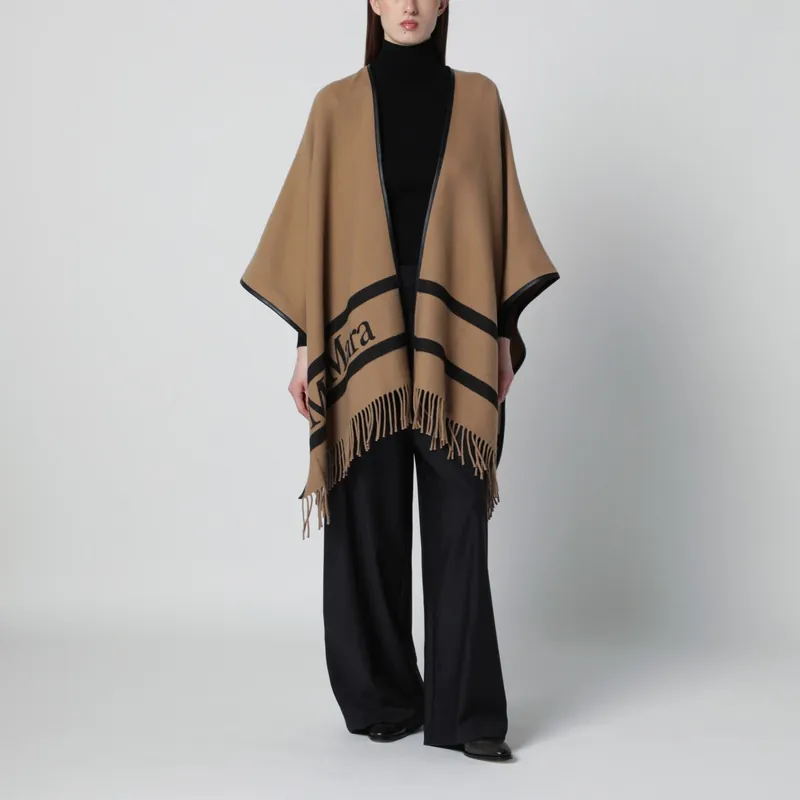 Camel Jacquard Wool Poncho - Max Mara