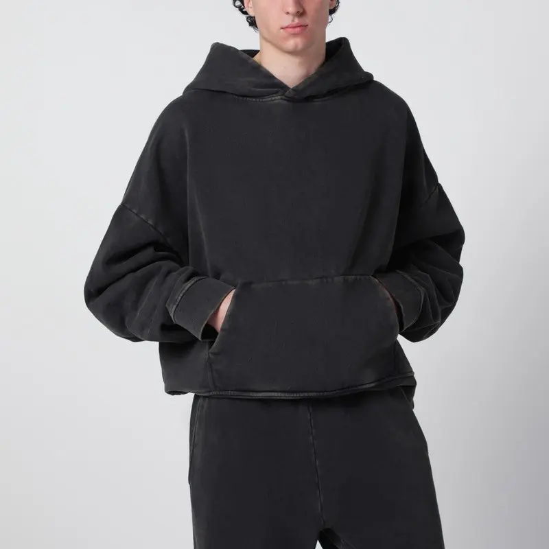 Washed Black Cotton Sweatshirt - Entire Studios