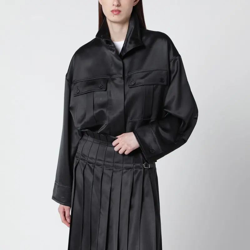 Dark Grey Glossy Viscose Shirt Jacket - Durazzi Milano