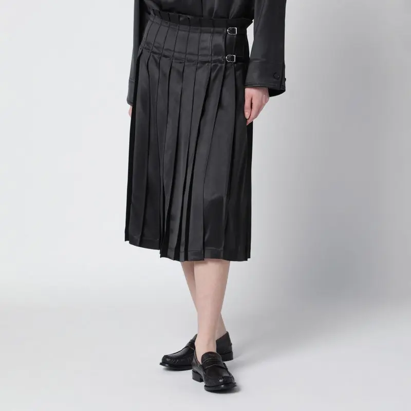 Dark Grey Glossy Viscose Pleated Skirt - Durazzi Milano