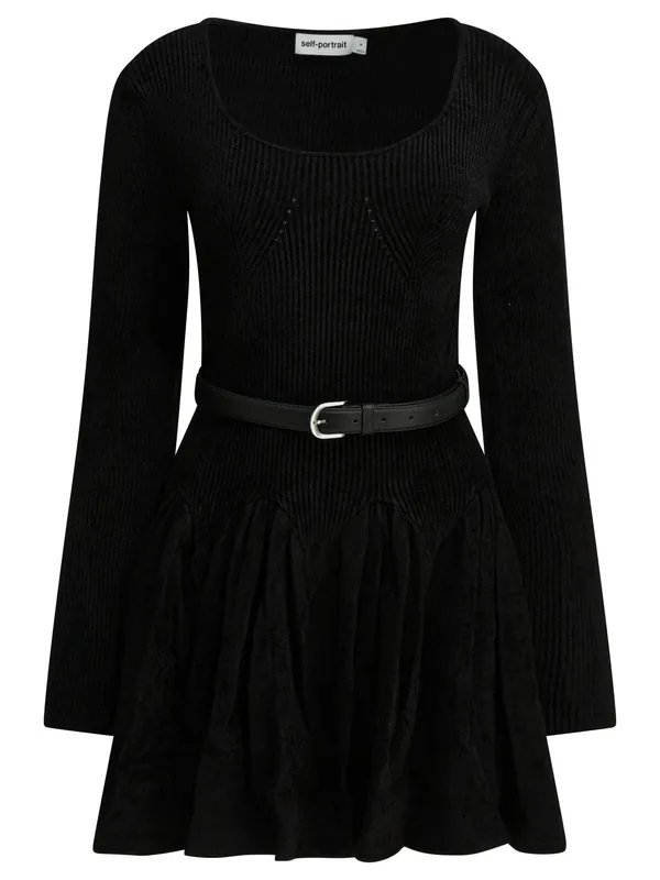 Knitted Flared Dress Dresses Black - Self-Portrait