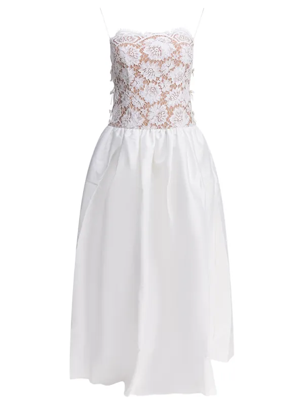 Long Lace Flared Dress Dresses White - Self-Portrait