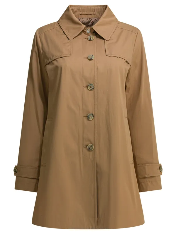 Short Cotton Gabardine Trench Coat Jackets And Coats Brown - Herno