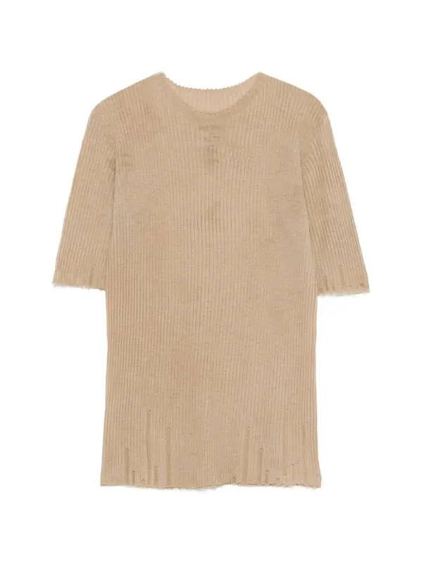 Scalloped Ribbed Wool T-Shirt