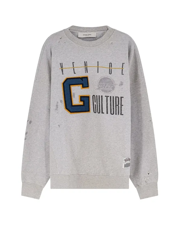 Cotton Sweatshirt With Print On The Front - Golden Goose