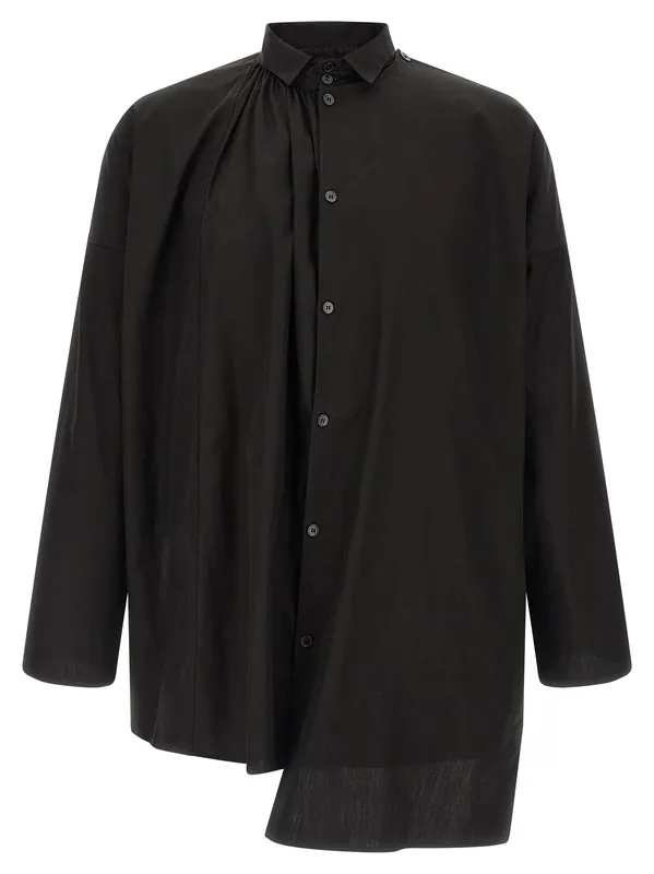 Collar Gather Double B Shirt And Blouse Black - Yohji Yamamoto