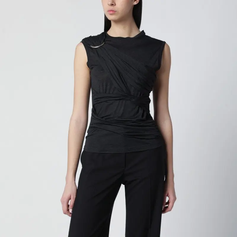 Black Mélange Tank Top With Braided Details - Durazzi Milano