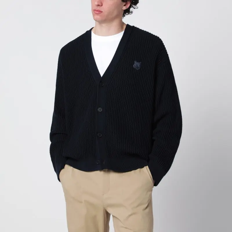 Navy Blue Fox Head Cotton Cardigan - Maison Kitsuné