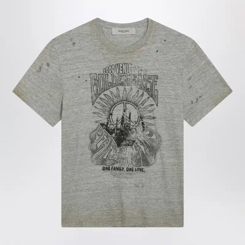 Grey Vintage-Effect T-Shirt With Print