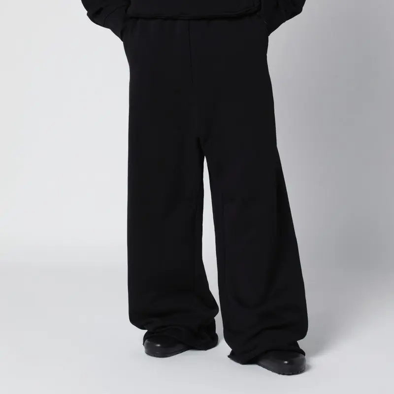 Black Wide-Leg Cotton Jogging Trousers