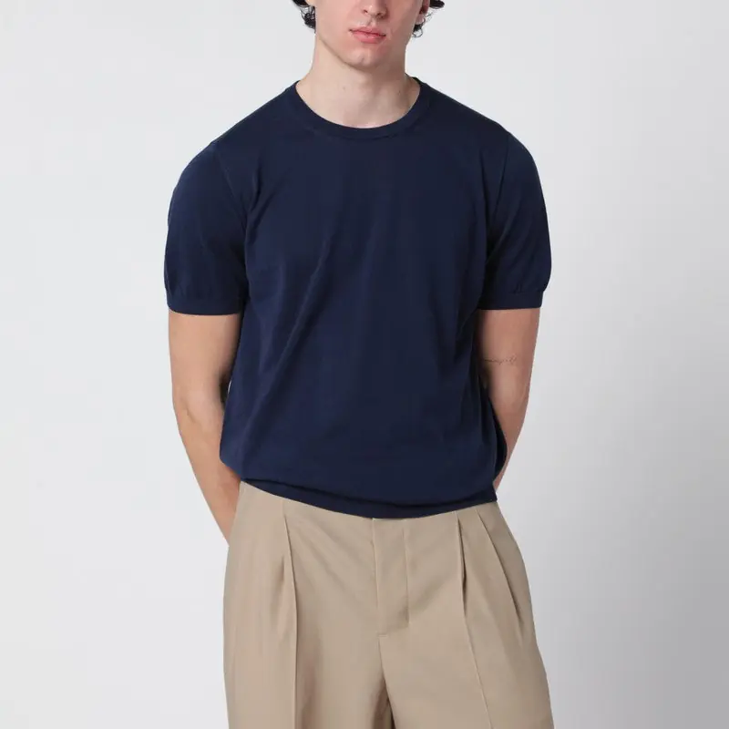 Blue Cotton Crewneck Sweater - Drumohr